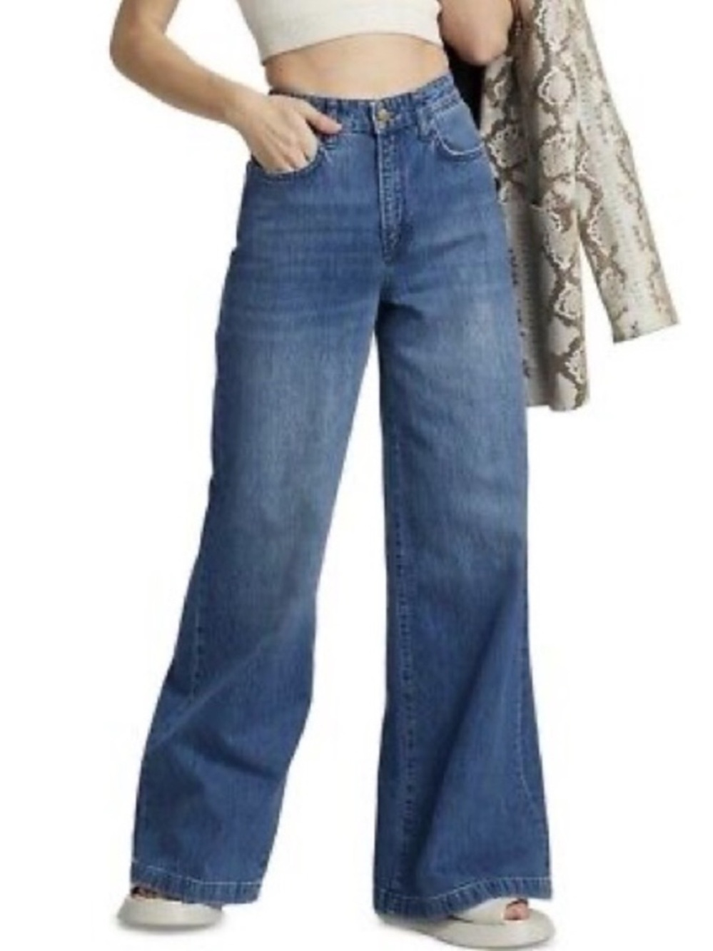 Triarchy Medium Indigo Wide Leg Organic Cotton Jeans High Rise Ms Fonda Sz 32